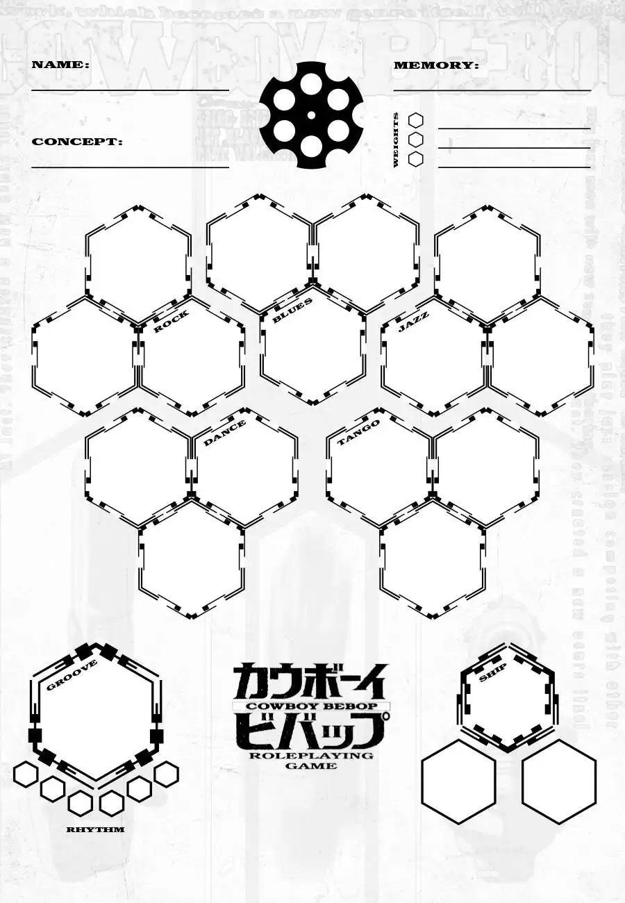 Cowboy Bebop Roleplaying Game Blank Character Sheet And Session Sheet