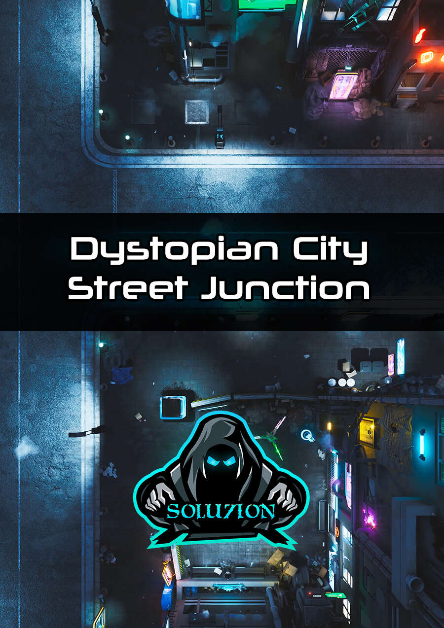 Dystopian City Street Junction 1080p Cyberpunk Animated Battle Map