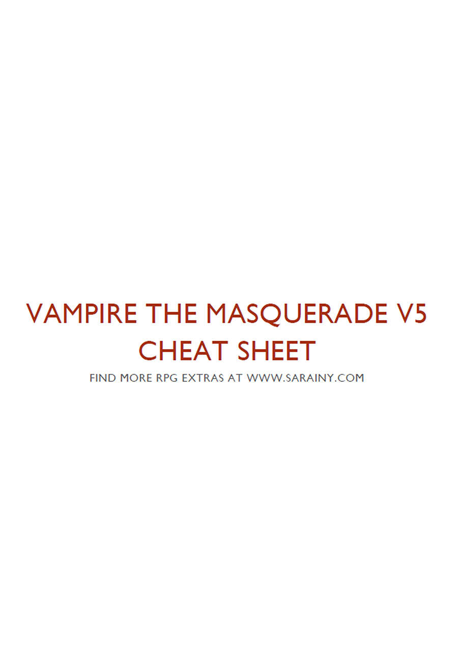 Cheat Sheet for Vampire 5th Edition