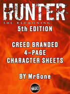 MrGone's Hunter the Reckoning Fifth Edition Creed Branded 4-Page Character Sheets