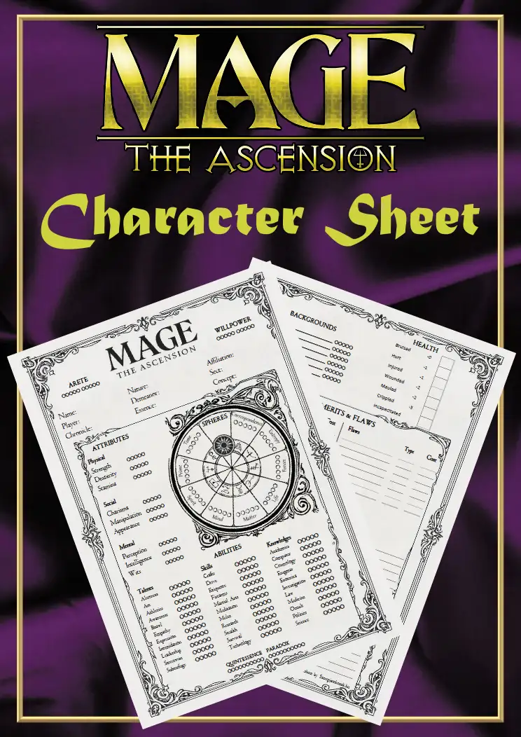 Mage: The Ascension – Arcane Character Sheet (Vintage