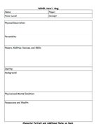 Graphic Novel Freeform Supers Role Playing Game SHEET