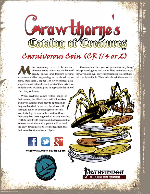 Crawthorne's Catalog of Creatures Abroa Misfit Studios Pathfinder