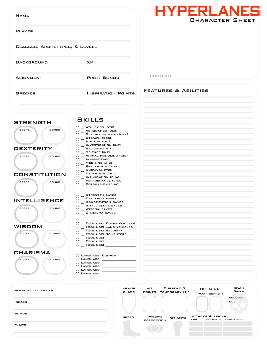 HYPERLANES Character Sheet - Scrivened, LLC | DriveThruRPG