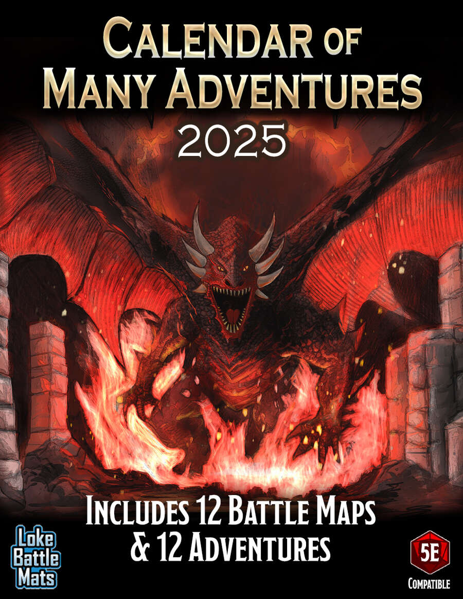 calendar-of-many-adventures-2025-12-adventures-for-5e-and-12-maps-loke-battlemats-drivethrurpg