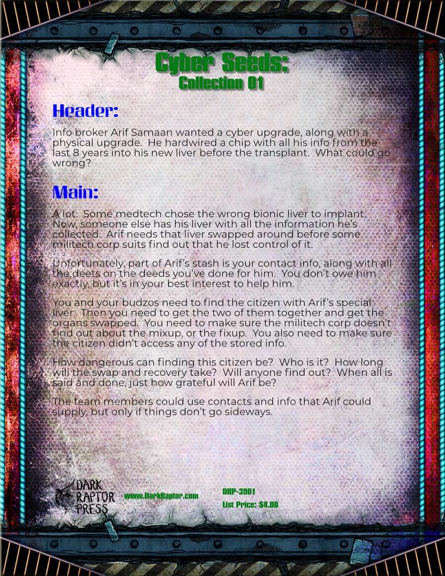 Cyber Seeds Collection 01 - Dark Raptor Press | DriveThruRPG