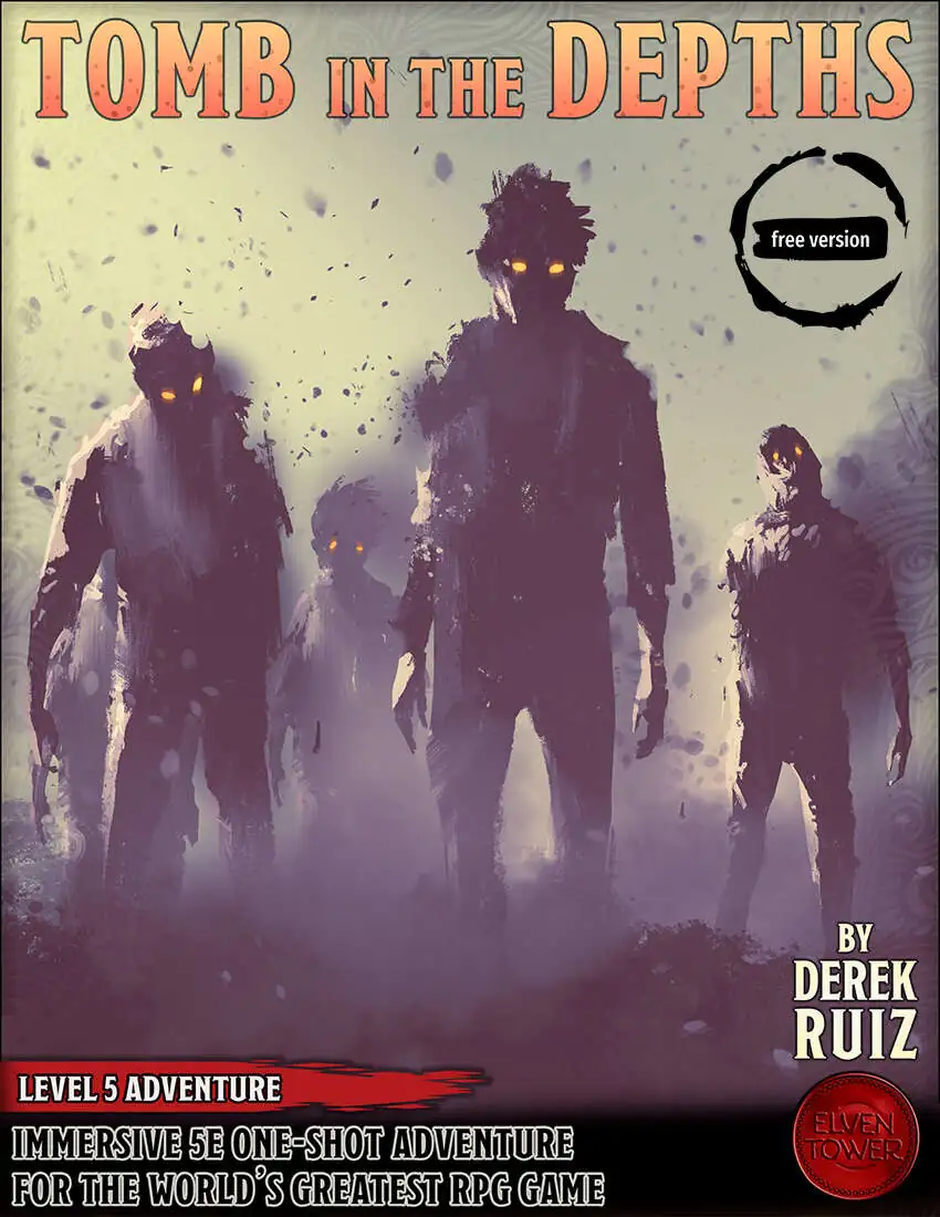 Cover of "Tomb in the Depths." Shows four shadowy zombie-like figures with glowing yellow eyes.