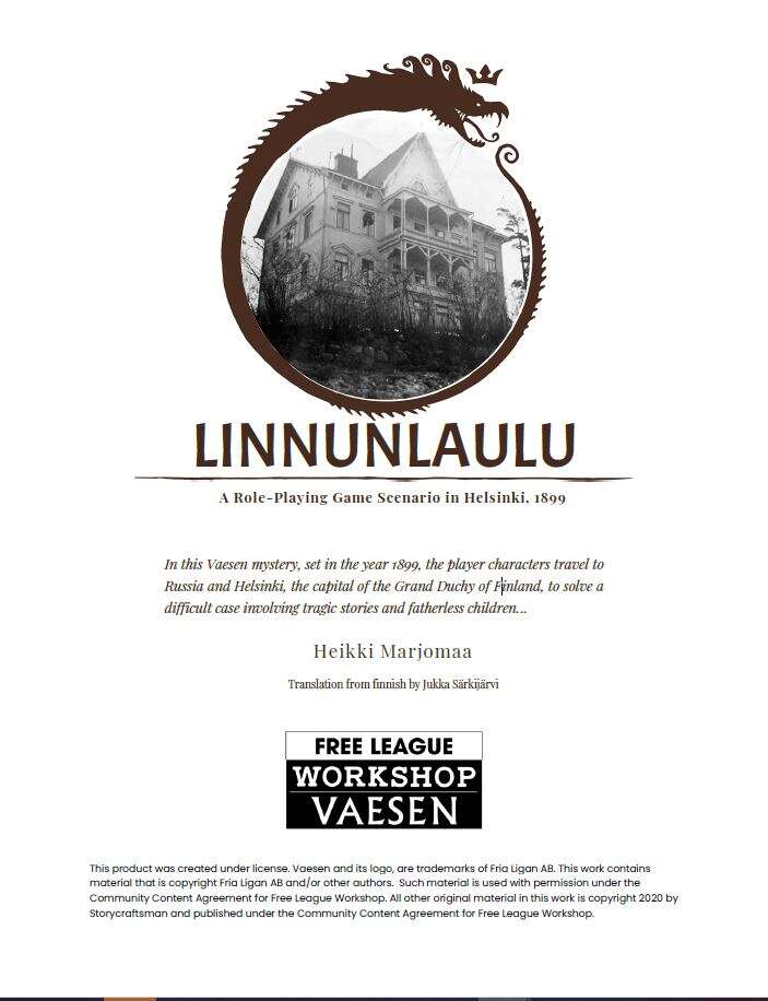 Linnunlaulu: A Role-Playing Game Scenario in Helsinki, 1899