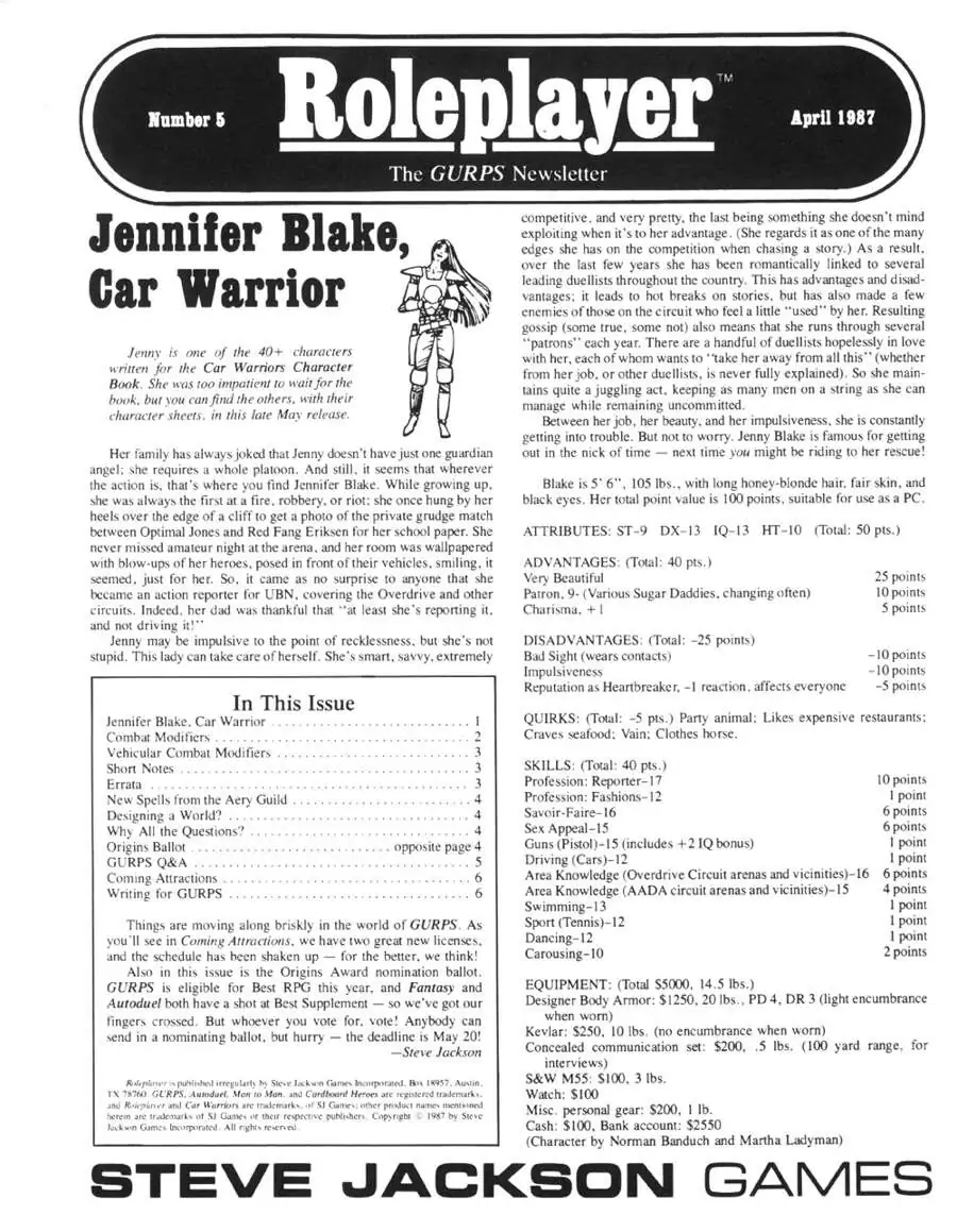 Roleplayer 05 Steve Jackson Games Roleplayer DriveThruRPG