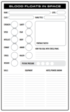 Blood Floats in Space Character Sheet