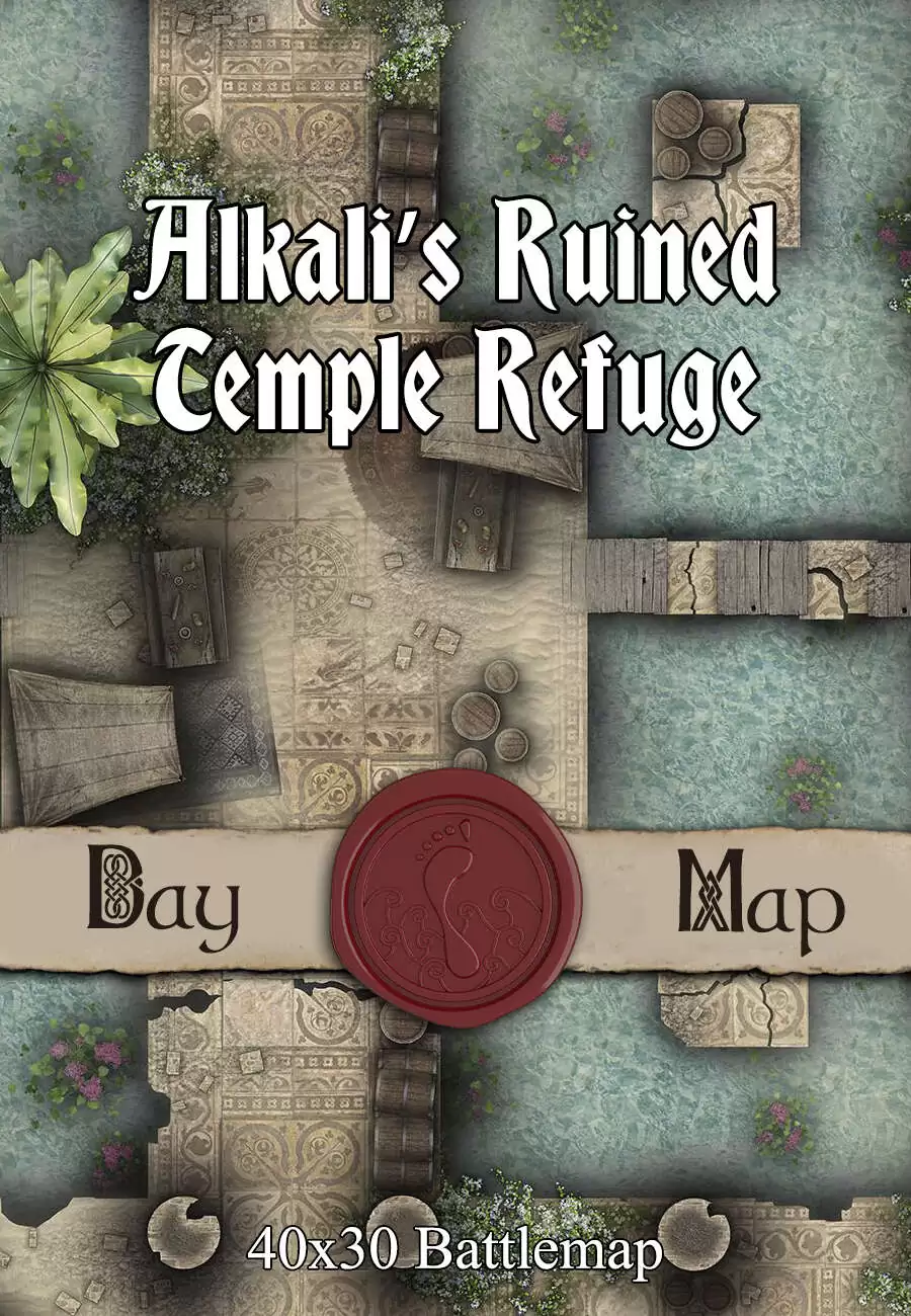 40x30 Battlemap - Alkali’s Ruined Temple Refuge - Seafoot Games | Ruins ...