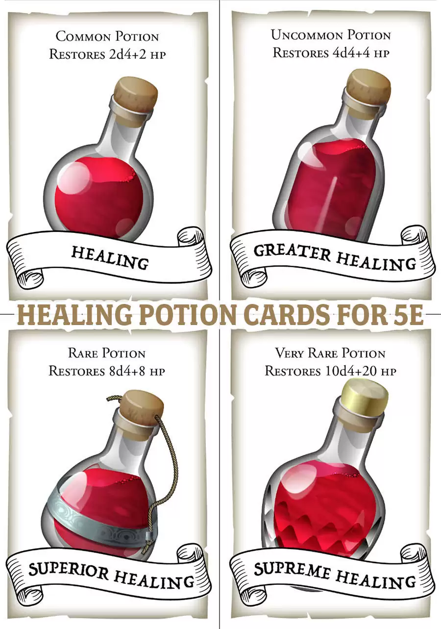 Healing Potion Cards (5e) - Crypto Cartographer | DriveThruRPG