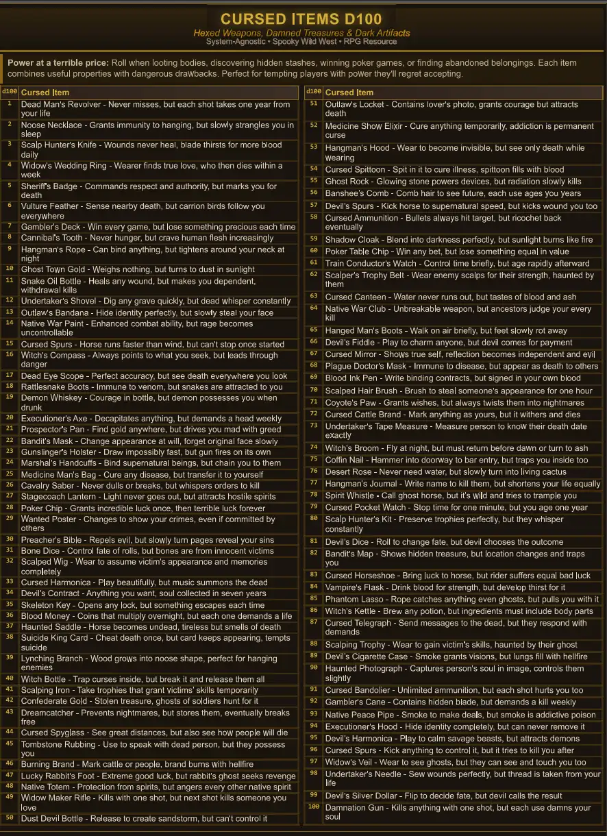 7 d100 Wild West Spooky tables