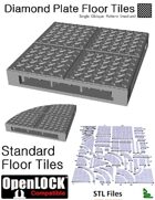 OpenLOCK Floor Tiles - Diamond Plate Single Oblique Pattern (Medium) (STL Files)
