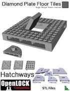 OpenLOCK Hatchway Tiles - Diamond Plate Single Oblique Pattern (Medium) (STL Files)