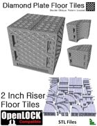 OpenLOCK 2 inch Riser Tiles - Diamond Plate Double Oblique Pattern (Coarse) (STL Files)
