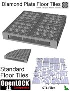 OpenLOCK Floor Tiles - Diamond Plate Treble Oblique Pattern (Coarse) (STL Files)
