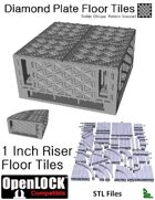 OpenLOCK 1 inch Riser Tiles - Diamond Plate Treble Oblique Pattern (Coarse) (STL Files)