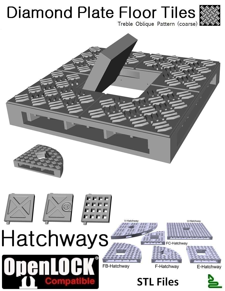 OpenLOCK Hatchway Tiles - Diamond Plate Treble Oblique Pattern (Coarse ...