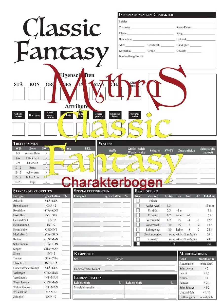 Mythras Classic Fantasy Charakterbogen - 100 Questen Gesellschaft e.V ...