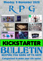 RPG Kickstarter Bulletin 9th November 2020