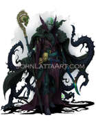 Full Page Character Art - Drow Shadowmancer - RPG Stock Art
