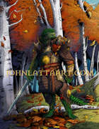 Full Page Art - Green Dragonborn Paladin in Birch Grove - RPG Stock Art