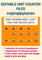 EDITABLE VECTOR GRAPHIC GERMAN WW2 LIGHT TANK AND RECON UNIT Counters for replacement and extension of your own boardgames