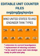 EDITABLE VECTOR GRAPHIC WW2 US TD & ENGINEER Unit Counters for replacement and extension of your own boardgames