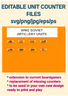 EDITABLE VECTOR GRAPHIC WW2 SOVIET ARTILLERY Unit Counters for replacement and extension of your own boardgames