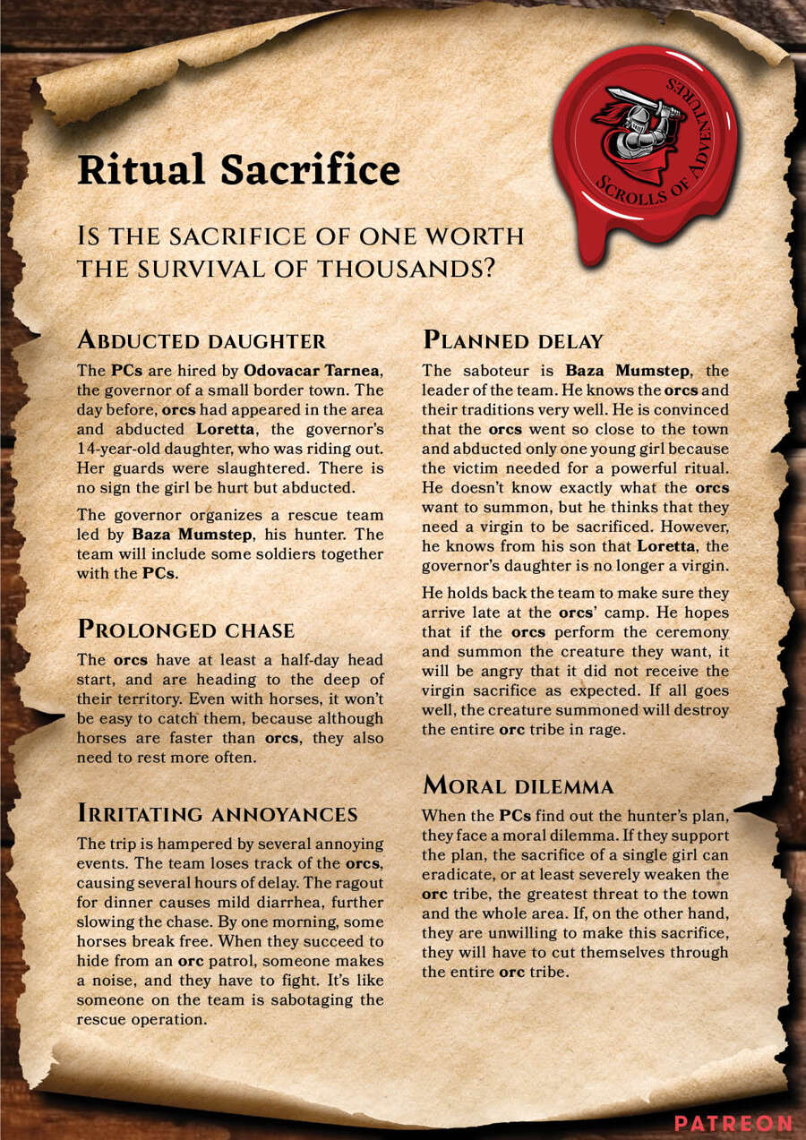 Scrolls of Adventures: Adventure Plot - Ritual Sacrifice - Tivadar Farkas |  DriveThruRPG