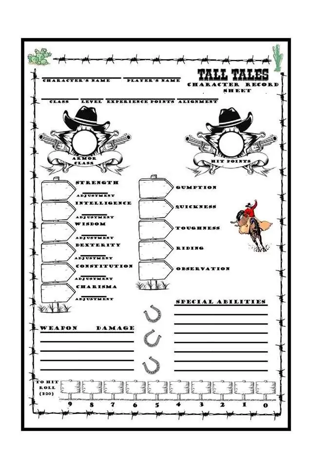 Tall Tales Alternate Character Record Sheet (For Use With Mark Hunt's ...