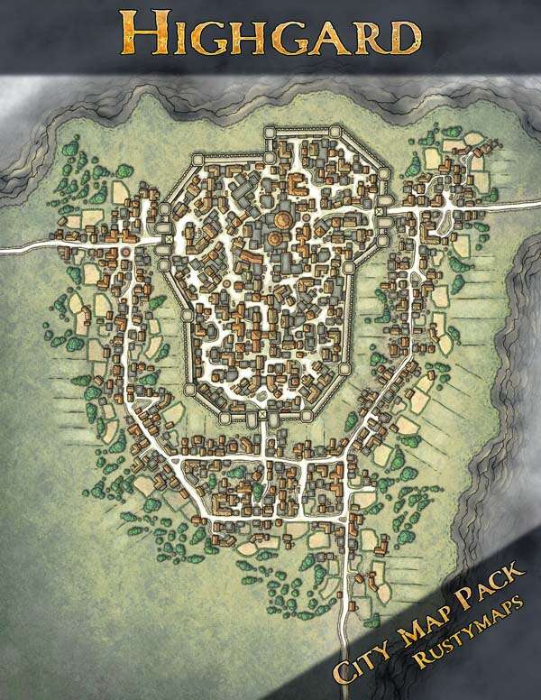 Highgard City Map Pack - Rustymaps | DriveThruRPG