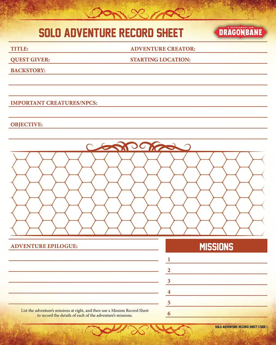 Solo Adventure Record Sheet for Dragonbane (Tile Edition)