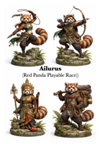 Ailurus Red Panda - Playable RPG Racial Miniature Set of 4 - STL files for humanoid beast race with hunter, priestess, warrior, and rogue