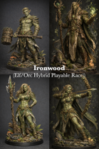 Ironwood Half-Orc Half-Elf - Playable RPG Racial Miniature Set of 4 - STL files for humanoid beast race with hunter, druid, warrior woman, warrior man