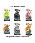 The Royal Axolotl Court - Playable RPG Racial Miniature Set of 6 - STL files collection of Axolotl Princess statuettes