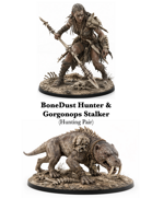 BoneDust Desert Warrior Statue or PC - Hunter Warrior Woman and Gorgonops Companion - STL files for fantasy games and stories in desert or wasteland settings