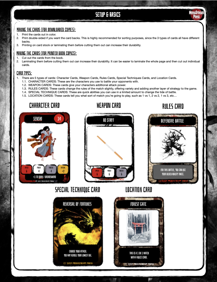 Immortal Arms - Dice & Card Game of Samurai Duels - MediaStream Press, Custom Card Games