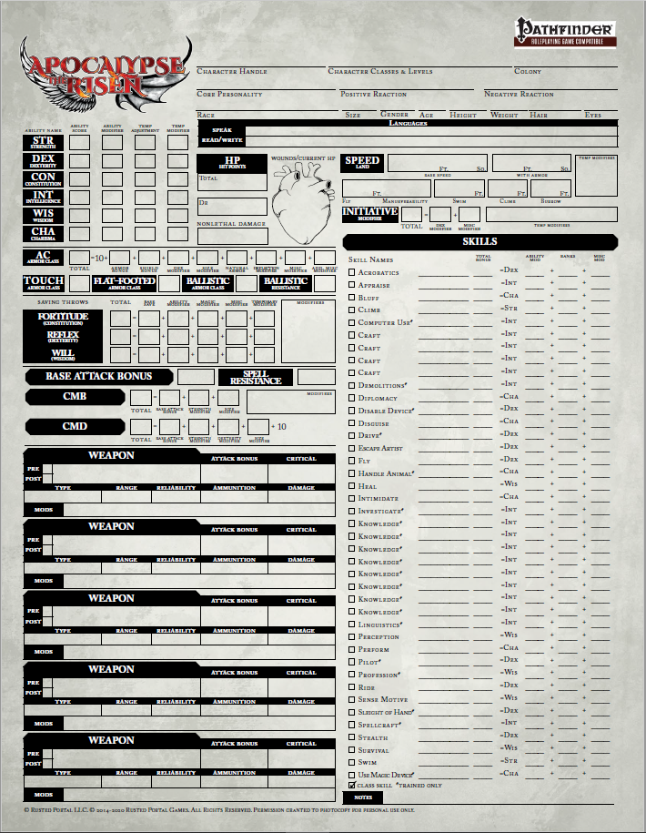 Apocalypse the Risen Fillable Character Sheet (PF1e) - Rusted Portal ...