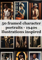 50 framed character portraits - 1940s Ilustrations inspired