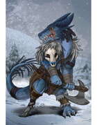 Full Page - Blue Dragonborn Barbarian with Prosthetic Leg