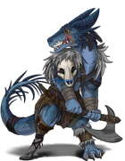 Character Art - Blue Dragonborn Barbarian with Prosthetic Leg