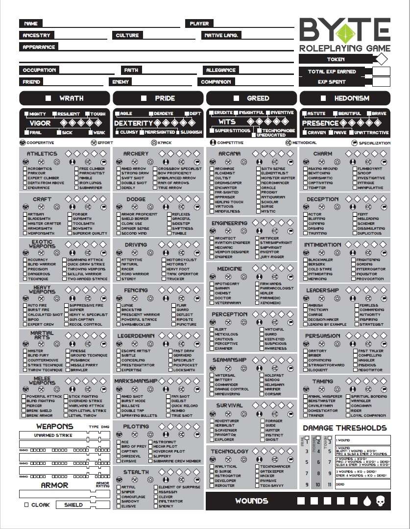 BYTE Roleplaying Game Universal Character Sheet - Abascanto Press |  DriveThruRPG