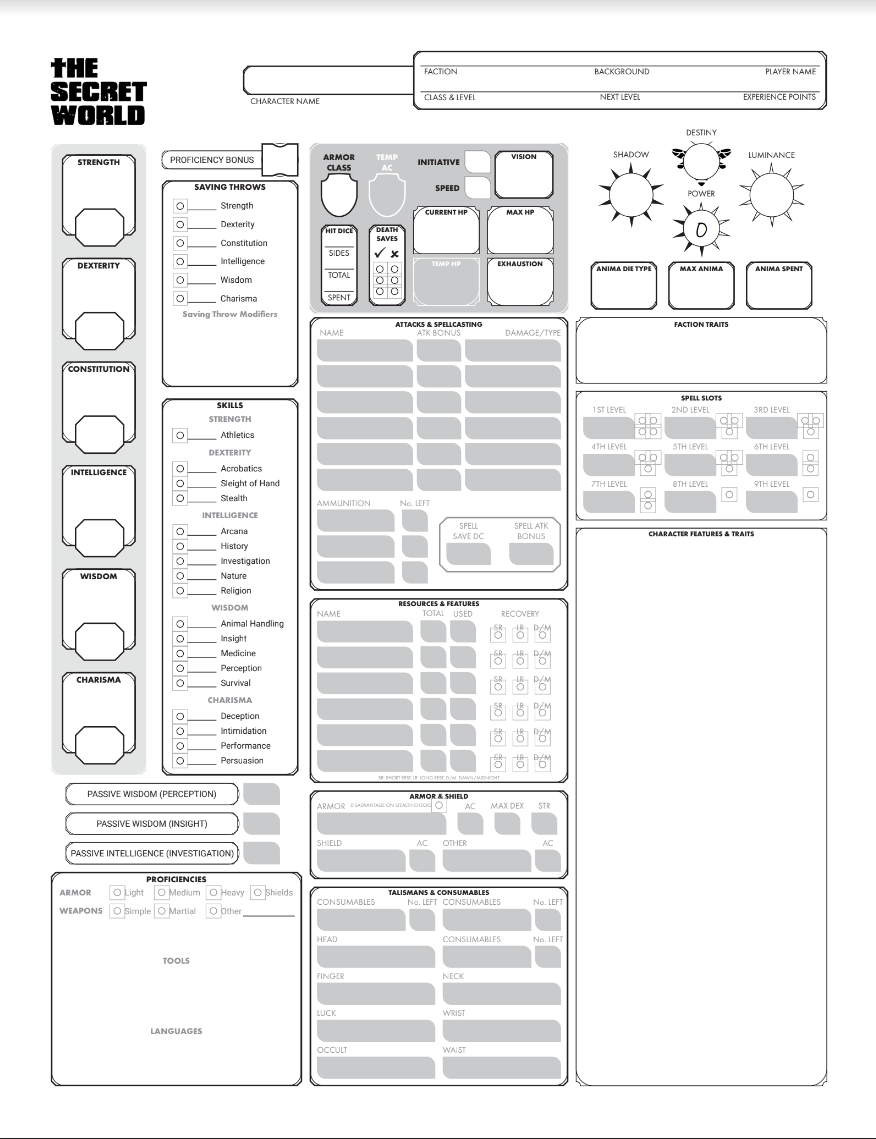The Secret World Character Sheet 5e - Star Anvil Studios | The Secret