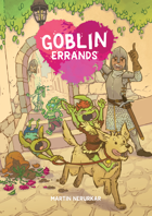 The cover for Goblin Errands showing a smiling goblin sketch in front of a purple and green background.