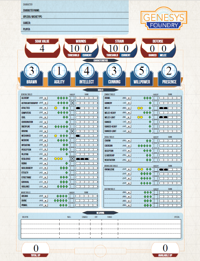 Genesys Character Sheet (Form Fill, Dice Pools) - EDGE Studio | Genesys ...