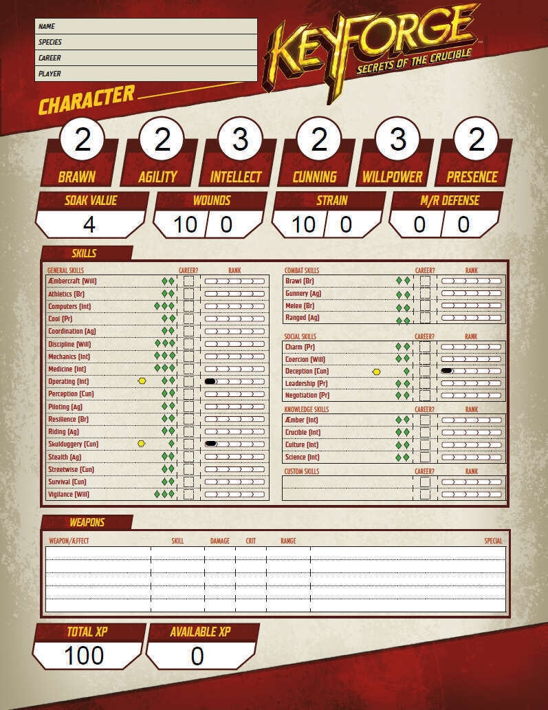 Secrets of the Crucible Genesys Character Sheet (Form Fill, Dice Pools ...