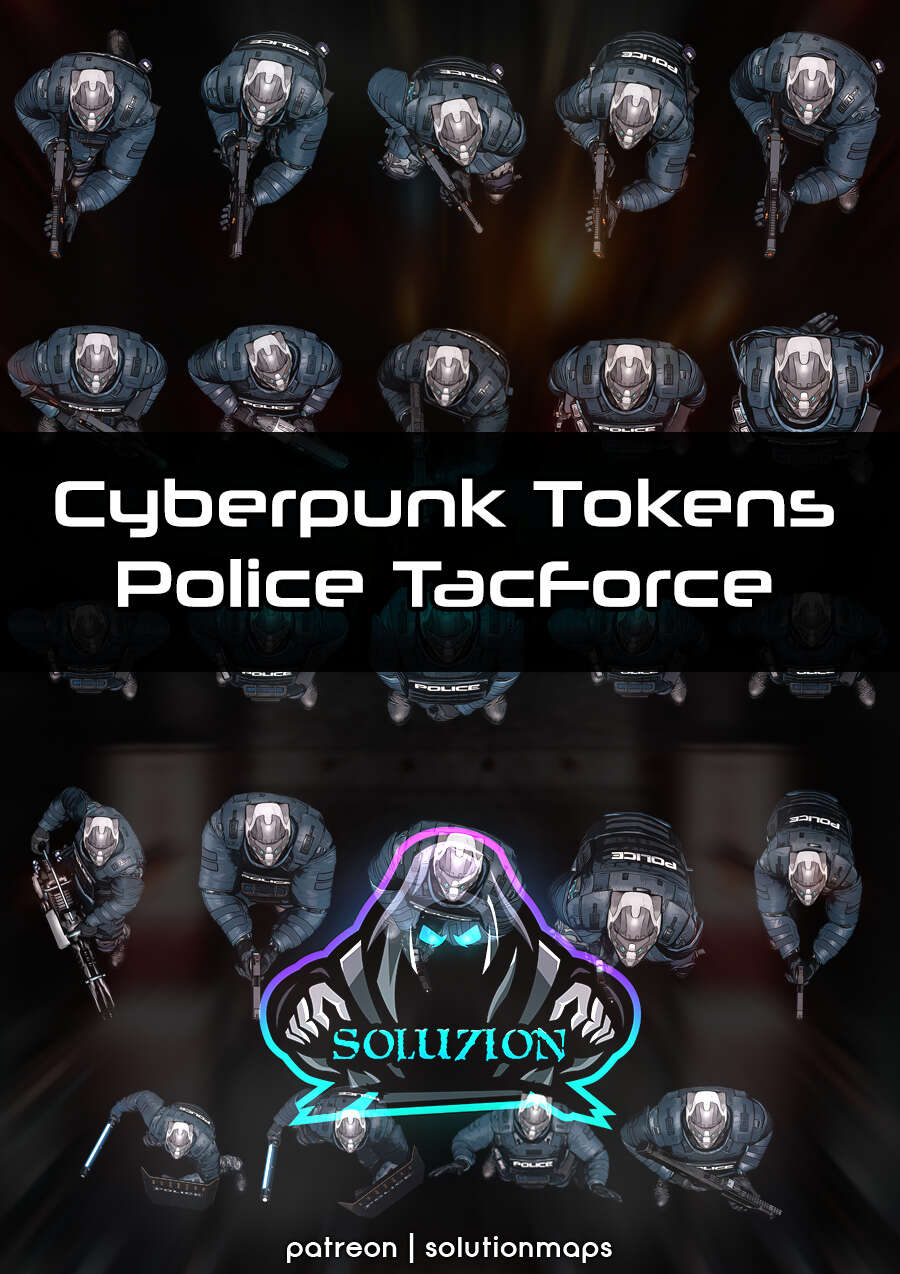 Police TacForce - Cyberpunk Top-Down Token Pack - S0LU7I0N | DriveThruRPG