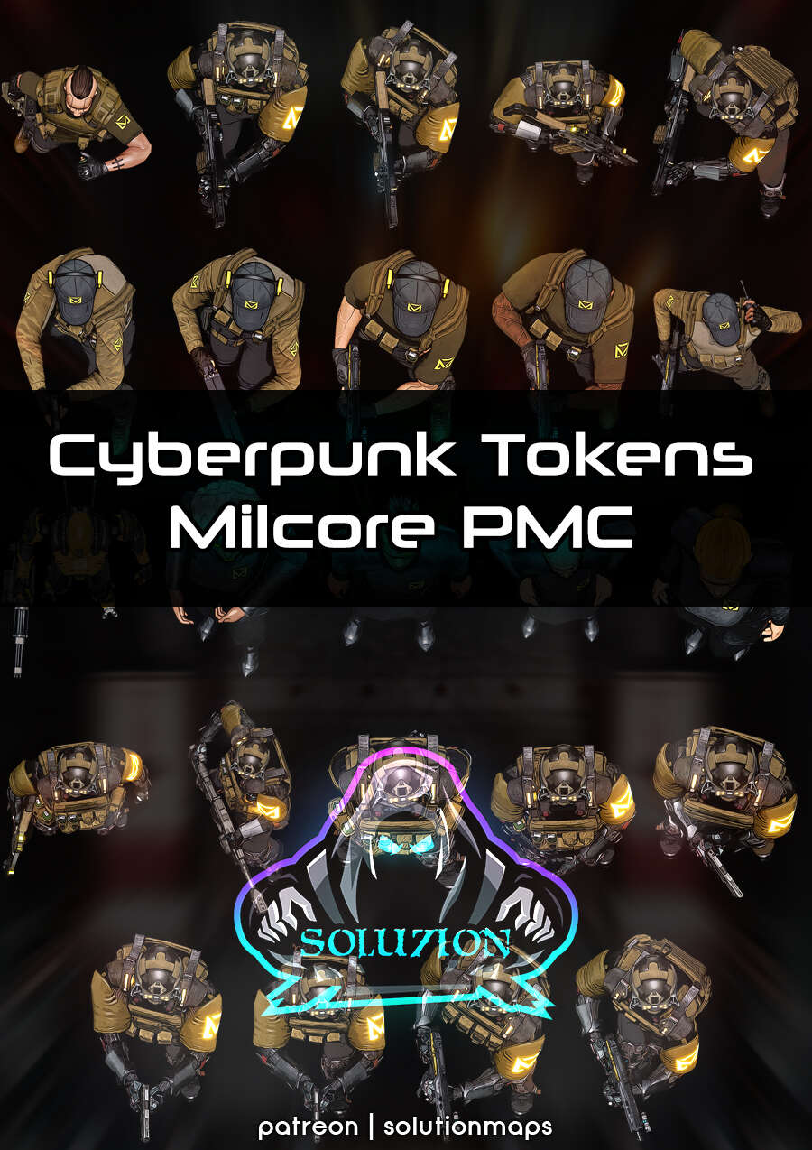 Milcore PMC - Cyberpunk Top-Down Token Pack - SolutionMaps | DriveThruRPG